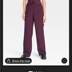 Women’s High Rise Pleat Front Straight Trousers- A New Day Burgundy